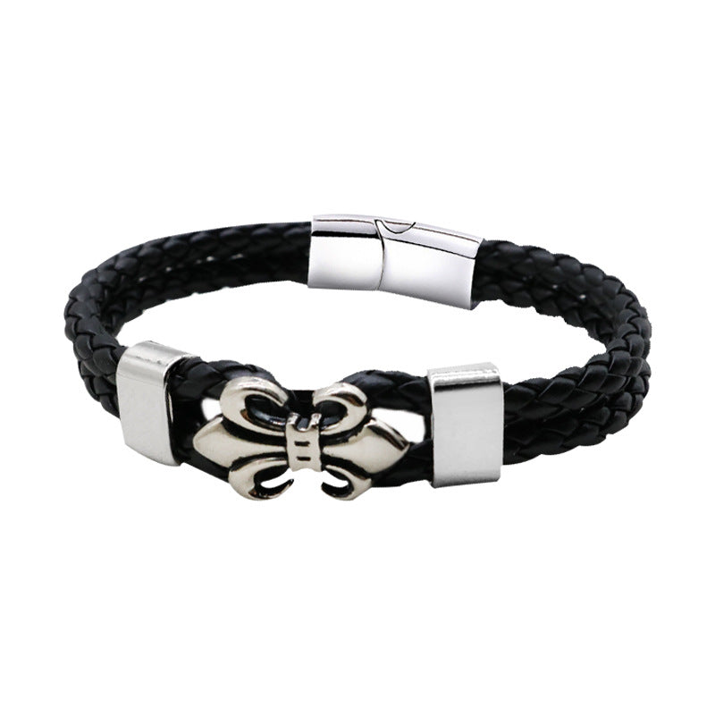 Wholesale Men's Leather Magnetic Buckle Woven Bracelets